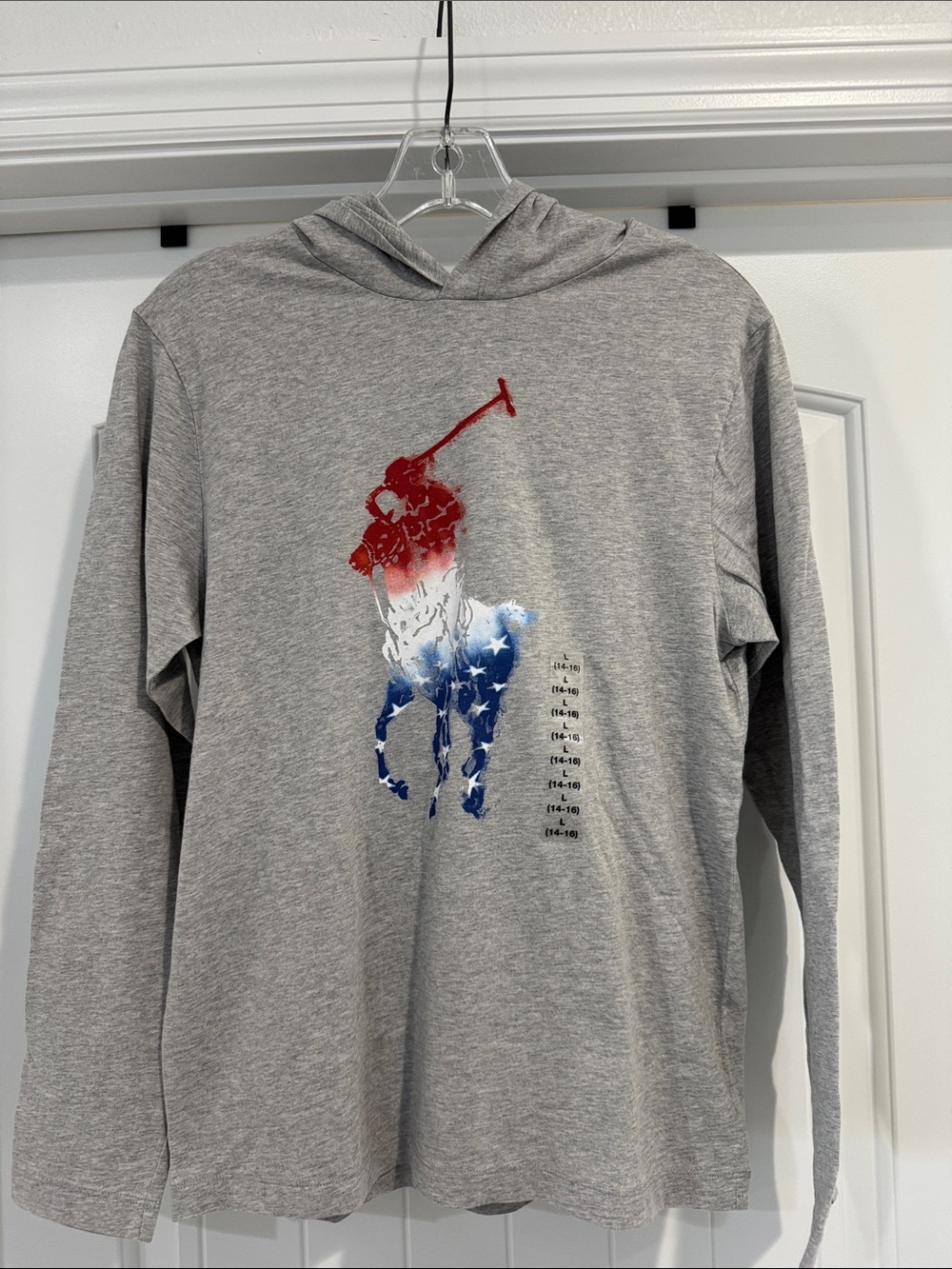 Polo by Ralph Lauren Gray Hooded Tee with Red White & Blue Polo Player